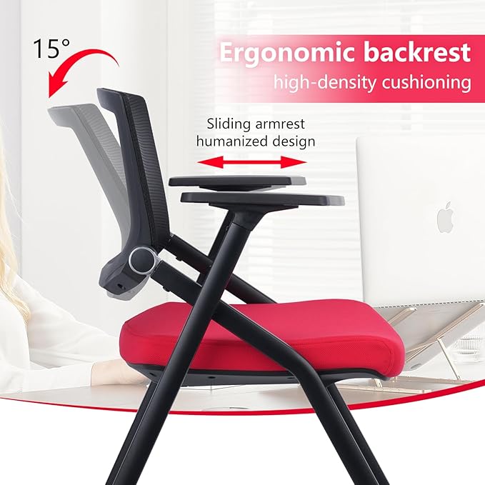 1 Pack Conference Room Chairs with Wheels and Paddle, Ergonomic Mesh Back and Arms for Meeting, Conference, Reception, Training Room & Home Office Desk Folding Chairs
