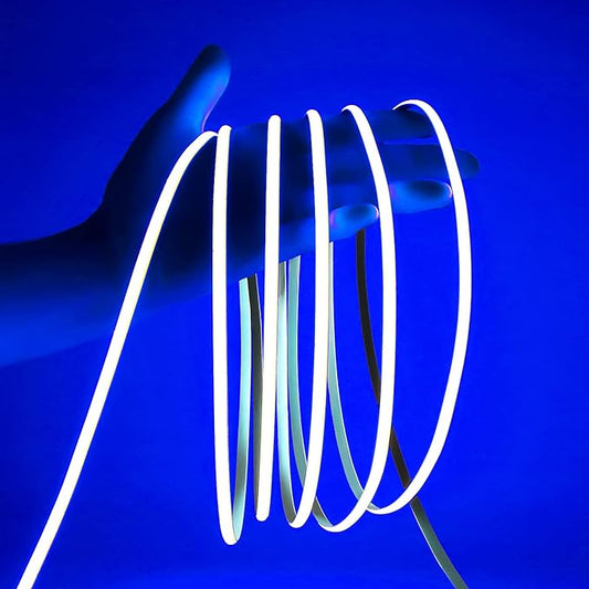 COB LED Strip Light, 16.4FT 12V Blue Narrow Width 5mm Super Bright CRI 90+ Dotless LED Tape Light, 400LEDs/M Cuttable Flexible Dimmable Light Strip for Indoor Home Decor (No Power Supply)