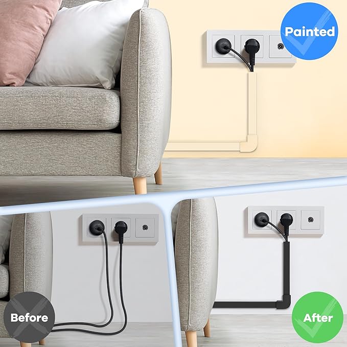 126in Cord Hider Kit, Wire Hiders for TV on Wall, Paintable Cable Management Kit, Wire Cover for Wall Mount TV, Hide Wires Along Wall, Black Cord Cover Wall Wire Management, 8xL15.7in W0.95in H0.55in