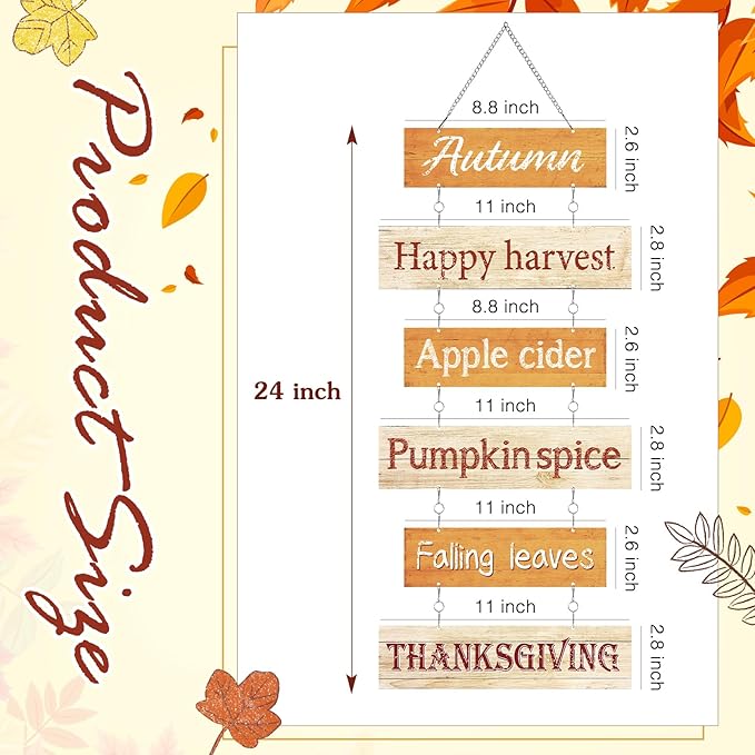 Hotop Fall Decorations for Home Thanksgiving Hanging Signs Wooden Wall Plaque Autumn Wall Hanging Decor for Home Thanksgiving Autumn Office Indoor Outdoor Door Decor Sign (Retro Color)