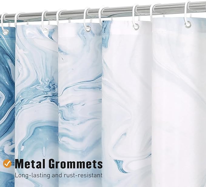 MitoVilla Blue Marble Extra Long Shower Curtain Set 72 x 84, Modern Ombre 84 inch XL Shower Curtains for Chic Bathroom Decor, Abstract Watercolor Fabric Shower Curtain
