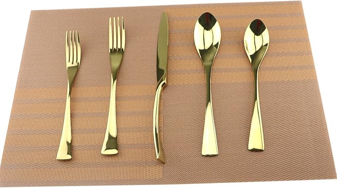 Gold 18/10 Stainless Steel Flatware Set – Stylish Set of Eating Utensils for 1 Person - Dinner Knife, Fork, Soup Spoon, Tea Spoon - Ideal Weight & Size, for Everyday Use or Holidays