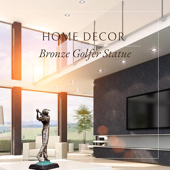 22'' Modern Golf Female Bronze Statue, Bronze Golfer Figurine Sculpture Ornament with Marble Base Classical Art Craft for Home Office Decor Collection Gift