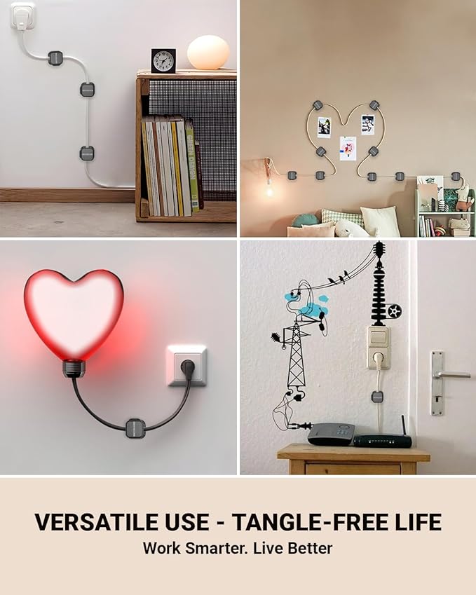 Cord Holder for Nightstand, 6 Pack Cable Organizer Clips for Home, Office, Car, Desk, Phone Charger Cord Holder with Strong Adhesive Pads, Car Charger Holding Clips, USB Cord Organizer to Decor