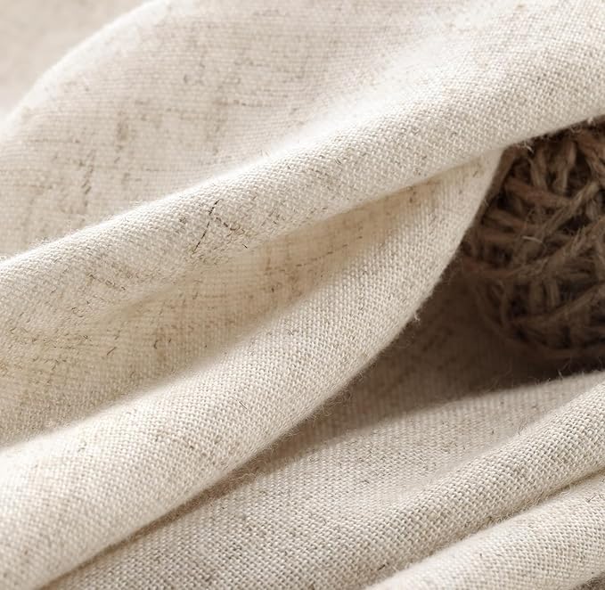 Awellife Farmhouse Beige Shower Curtain Button Linen Textured Woven Fabric,Pleated Beige Stripe,Country Style,72" W x 78" L