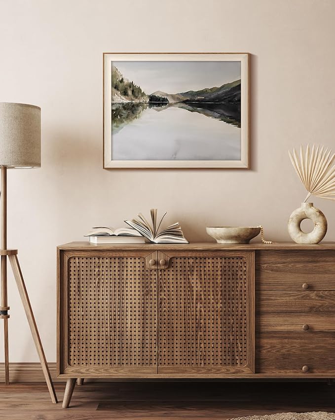 InSimSea Framed Canvas Wall Art Mountain Reflection Decor Vintage Wall Art Mountain Range Nature Wilderness Art Decorative Rustic for Living Room, Bedroom, Office Wall Decor 16x20In