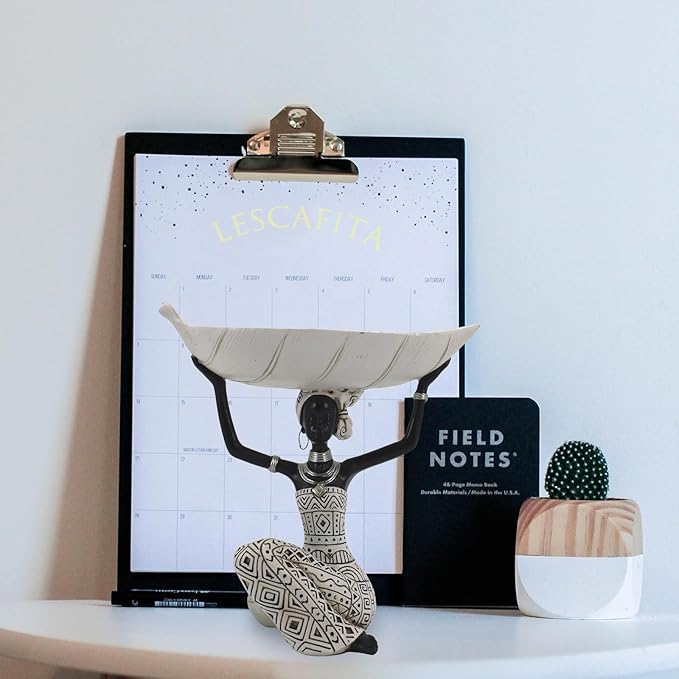 African Tribal Lady Holders Figurine, African Statue Home Decoration, Sculptures Table top Bookshelf Decor for Wedding,Church,Holiday Decor-African Decorative White Color(313-B)