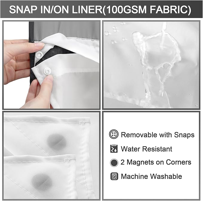 YellyHommy No Hook Shower Curtain with Snap in Liner Set Less Time Black Waffle Shower Curtain for Bathroom 78" L x 72" W