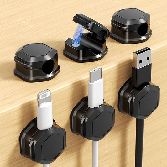 6 Pack Magnetic Cable Clips, Cable Smooth Adjustable Cord Organizer Holder, Hide Phone Charging Cable Keeper, Strong Adhesive Wire Charger Holder for Nightstand, Desk, Car, Office Supplies