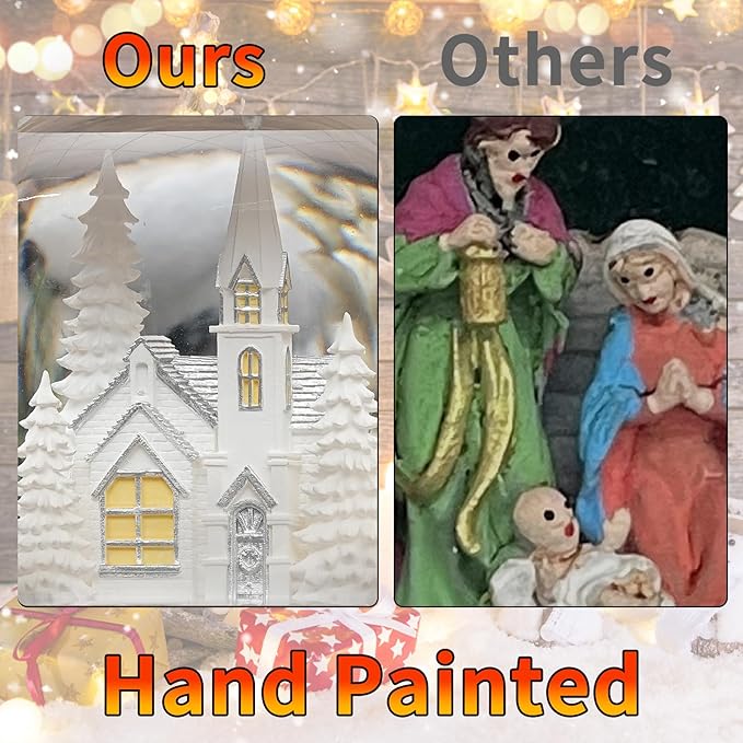 Christmas Church Snow Globe, Musical Snow Globe Lantern with Swirling Glitter, White Christmas Tree Churches, USB & Battery Operated Light-Up Christmas Decorations Indoor for Home