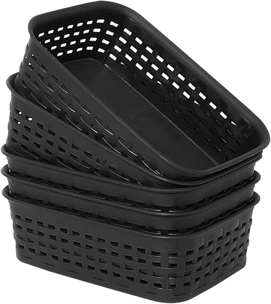 Soddeph Plastic Storage Baskets for Cabinets, Household Pantry Organization with Handle,Organizer Bins for Room,Bathrooms,Under-Sink,Kitchen (Black, XS-5PACK)