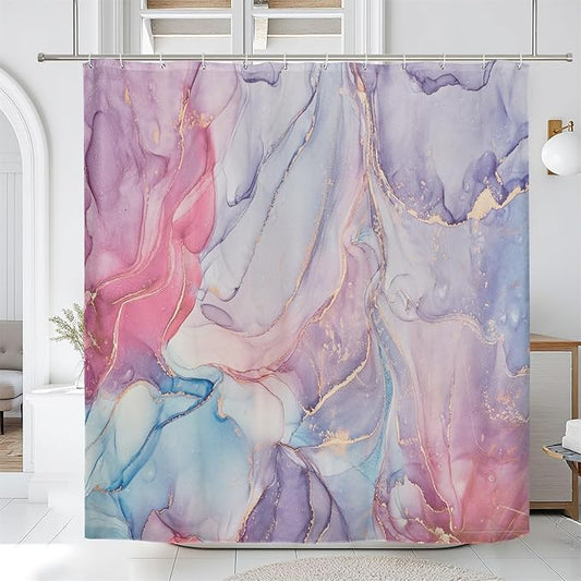 Renaiss Purples Pink Marble Shower Curtain Abstract Modern Pastel Watercolor Ink Art Luxury Hotel Bathroom Decorative Shower Curtain Waterproof Fabric Shower Curtains for Bathroom 72" W x 84" L
