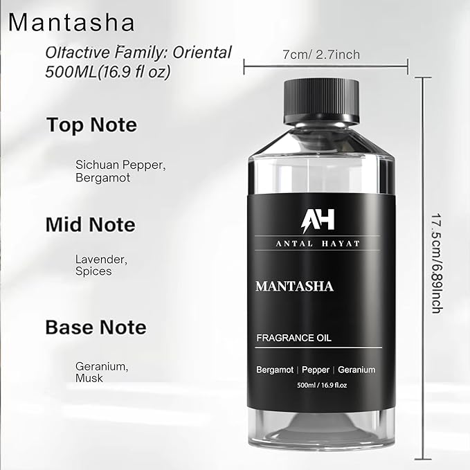 Hotel Scents Diffuser Oil Mantasha 500ml – Inspired by Sauvage Eau de Parfum – Bergamot, Pepper & Geranium – Luxury Scent Refill for Home – Essential Oil for Waterless & Ultrasonic Diffuser