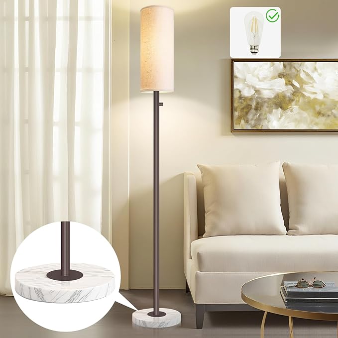 Dimmable Floor Lamp for Living Room,Modern Standing Lamp with Marble Base,LED Bulb Included,Floor Lamps for Bedroom, Living Room,Office,Reading and Kid Room