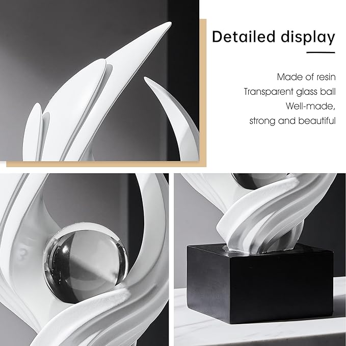 Abstract Art Sculpture, Resin Gold Decorative Statue, Modern White Ornaments for Living Room, Decorativas Modernas for Coffee Table, Entryway & Office Collectibles (White)