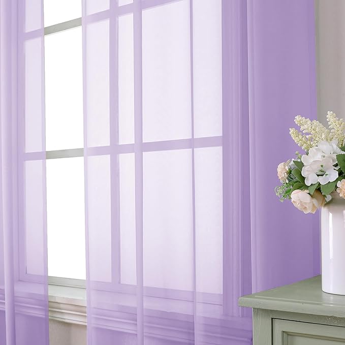Aiyufeng Light Purple Sheer Curtain Panels Pair Sold 72 Inch Length, Light Filtering Window Curtain Drapes Treatment for Kitchen, Bedroom/Children Room, Voile Top Dual Rod Pocket, 2 Pack of 42 x 72"