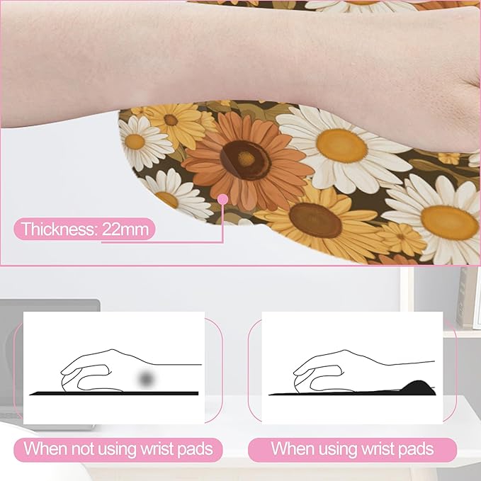 Vintage Daisy Sunflower Mouse Pad with Wrist Rest and Keyboard Wrist Rest Set, Non-Slip Rubber Base Memory Foam Mouse Pad Set for Women, Office Desk Accessories, Gaming