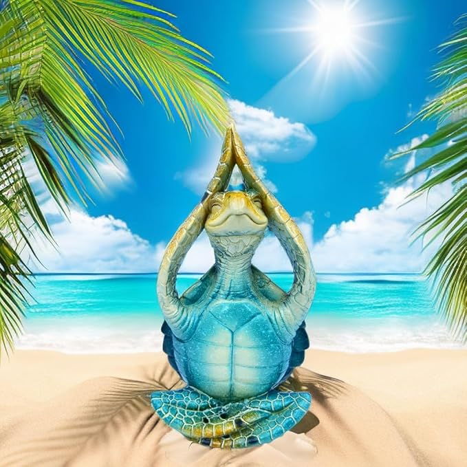 VVGIFTS Sea Turtle Meditation Yoga Decor, Garden Figurine Sea Turtle Meditating Coastal Beach Decorations, Zen Yoga Resin Statue for Home Office Decorations (Put The Palm up)