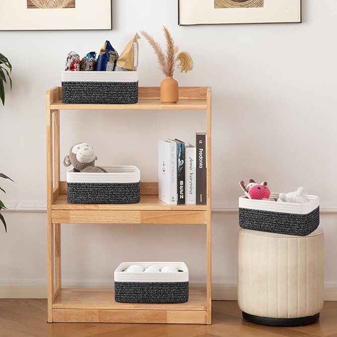 OIAHOMY 4 Pack Storage Baskets for Organizing, Small Bins for Shelves, Cute Decorative Storage Bins, Organizer Baskets for Gifts Empty, 11.8''Lx7.8''Wx4.7''H, Black/White