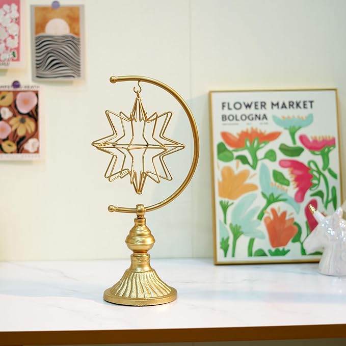 5.6" W x 16.3" H Metal Geometric Abstract Sculpture on Cast Iron Base,Metal Geometric Sculpture Decor Sphere, Tabletop,Living Room,Study,Bedroom,Home Decor