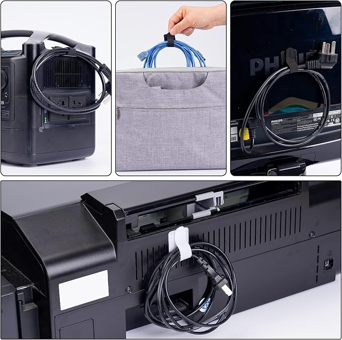 100pcs Hook and Loop Cable Ties, Sticky-Back Cable Straps, Cable Clip,Cord Organizer, Wire Management,Household & Office Essentials (Black)