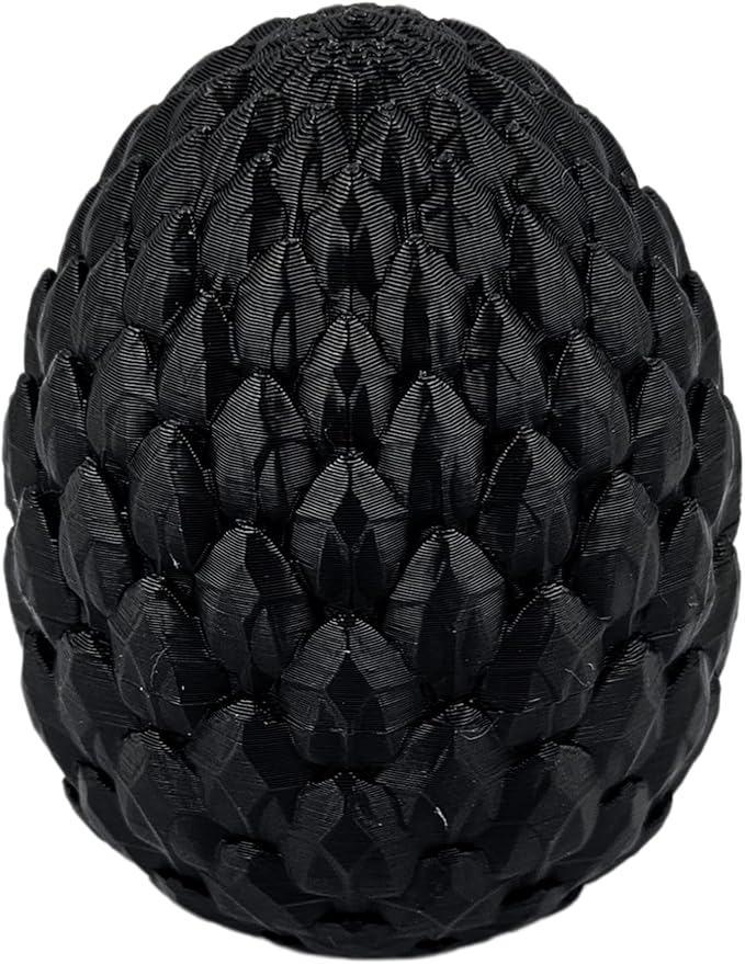 3D Printed Dragon Egg Articulating Gemstone Dragon Fidget Figurine - Vibrant Color Dragons Flexible ADHD, Autism and Anxiety Relief - Articulated Joints (Black)
