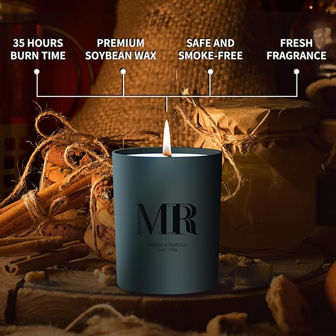 Scented Candle Gifts Set - Men Candle Set, Scented Candles for Home, Gifts for Men Aromatherapy Gift Set, Ideal for Dad Fathers Day Husband Boyfriend (Smoke & Vanilla)