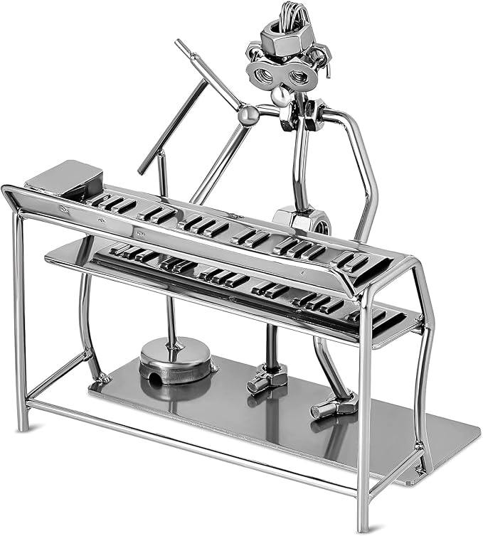 Broadway Gift 6" Silver-Tone Keyboard Singer Figurine - Metal Piano Keyboard Player Statue - Industrial Musician Figurine