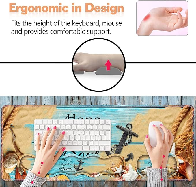 Ergonomic Keyboard Wrist Rest & Mouse Pad Wrist Rest Set, Large XXL Gaming Desk Mat 31.5"x 11.8", Non-Slip Base, Memory Foam, Easy Typing Pain Relief for Office & Home, Bible Verses Hebrews 6:19
