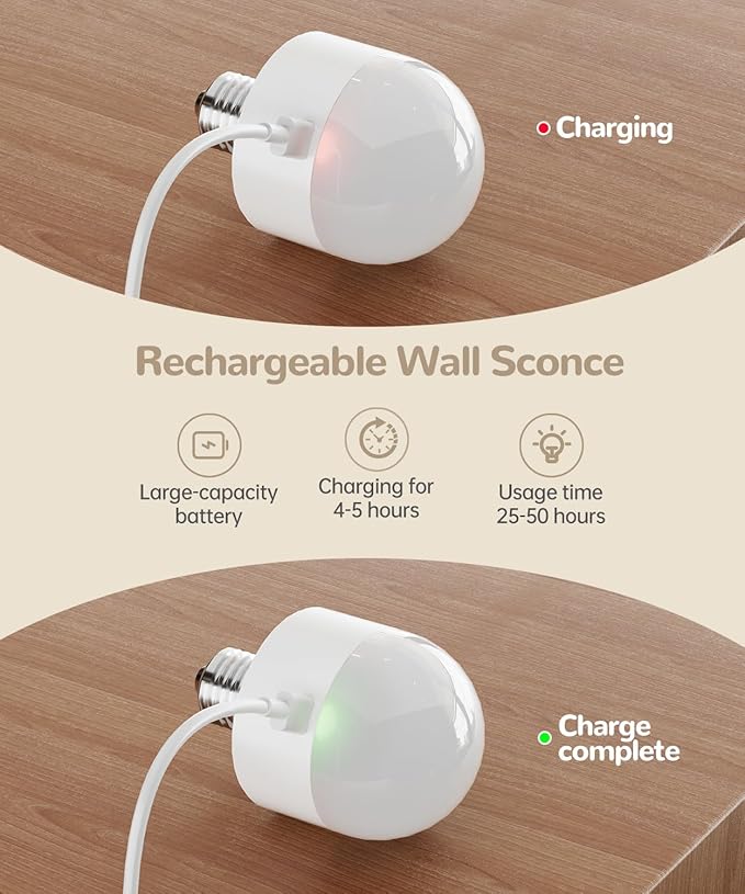 Battery Operated Wall Sconce Set of 2,Rechargeable Wall Lights with Dimmable Detachable Bulbs and Remote,15 Colors Wireless Wall Lamps for Bedroom Living Room Hallway,Nickel(2 Pack)