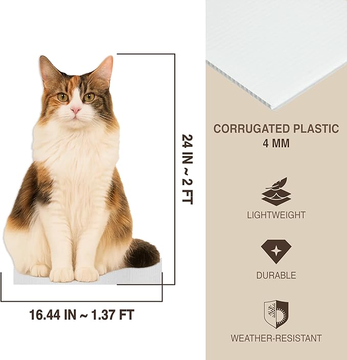 Cat - Calico Life Size Standee - 2FT Freestanding Coroplast Cutouts | Pets Animal Standup Photo Booths, Birthday & Halloween Decorations