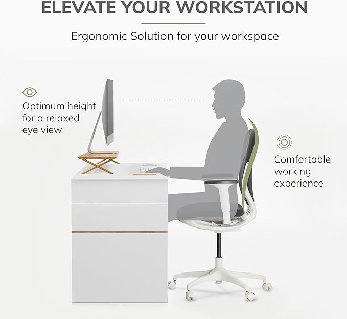 Anji Mountain Monitor Stand - Desktop Organizer & Laptop Riser, Ergonomic Monitor Riser, Space-Saving Monitor Stand for Desk, Durable Construction, Easy Assembly, Ideal for Home & Office,Natural