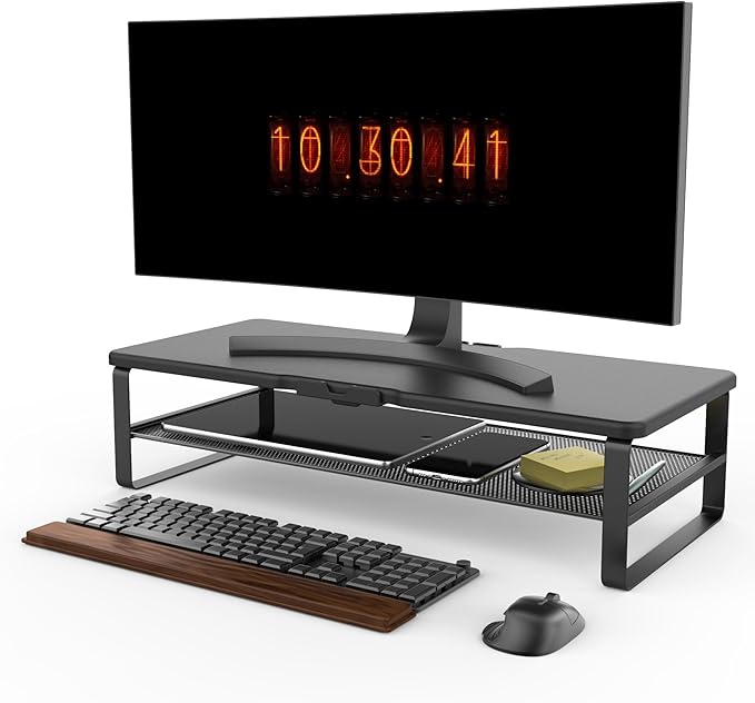Monitor Stand with drawer, 2-Tier Monitor Stand Riser with Phone Holder and Cable Management - Desk TV Shelf, Laptop Printer, Desk Organizer Stand, for Home & Office, Black