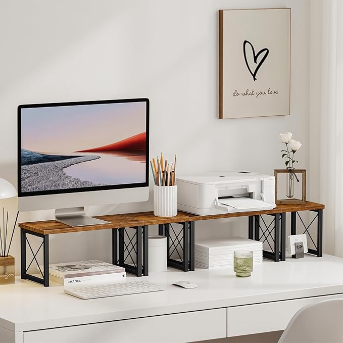 Honiter 2 Sets Desk Shelf, Desktop Organizer Shelf, 2 Tier Independent Stackable Desktop Shelves, Desktop Office Storage Rack Display Shelf