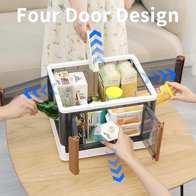 HAIXIN 4 Doors Opening Shelf Organizer, Foldable Closet Organizers and Storage, 6.86 Gal Cube Storage Bin with Wheels, Stackable Storage Box for Blanket Storage and Snack Organizers, 2 Pack