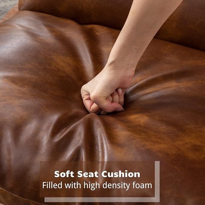 HEAH-YO Modern Accent Chair Set of 1, PU Faux Leather Lounge Chair with Soft Seat Cushion and Solid Metal Frame, Comfy Living Room Chair Reading Chair for Bedroom, Brown