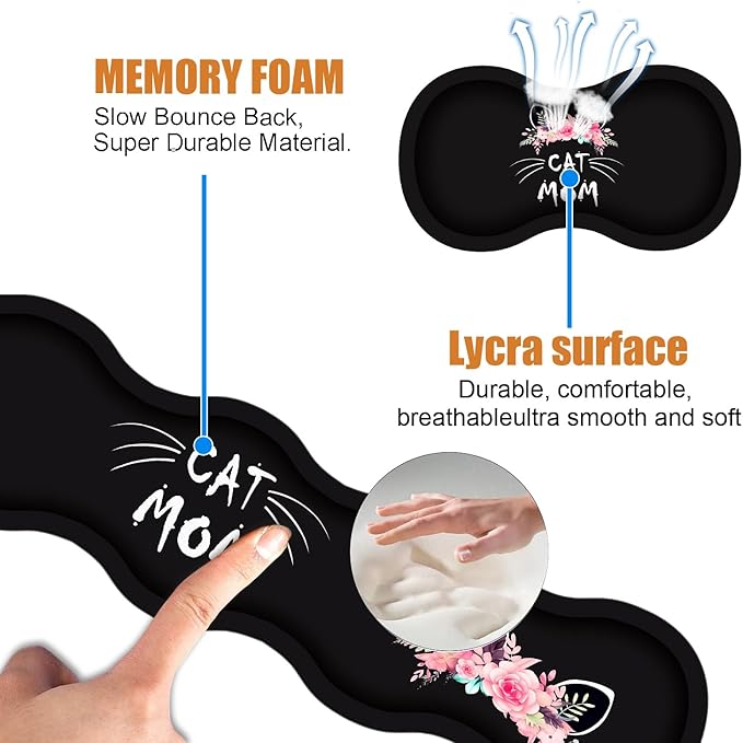 4 in 1 Ergonomic Keyboard Wrist Rest & Mouse Pad Wrist Rest Set, Large XXL Gaming Desk Mat 31.5"x 11.8" with Non-Slip Base, Memory Foam for Home Office Study Gaming, Cat Mom Floral