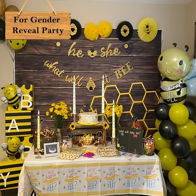10 Inch Bee Taper Candles Long Tapered Candlesticks for Baby Shower Bee Themed Party Supplies What Will It Bee Gender Reveal Decorations
