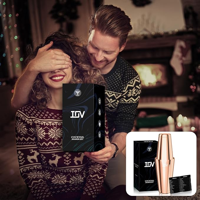 IOV Boston Cocktail Shaker Set, 18oz & 28oz Stainless Steel Weighted Shaker Tins, Metal Martini Drink Mixer for Bartending, Professional Bar Tools with Cocktail Recipe Guide, Rose Gold