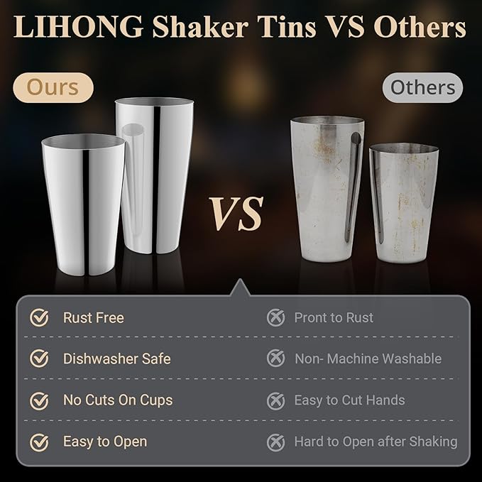 Cocktail Shaker, 4-Piece Pro Stainless Steel Bar Set, Mixed Drink Shaker, Cocktail Tin for Bartending
