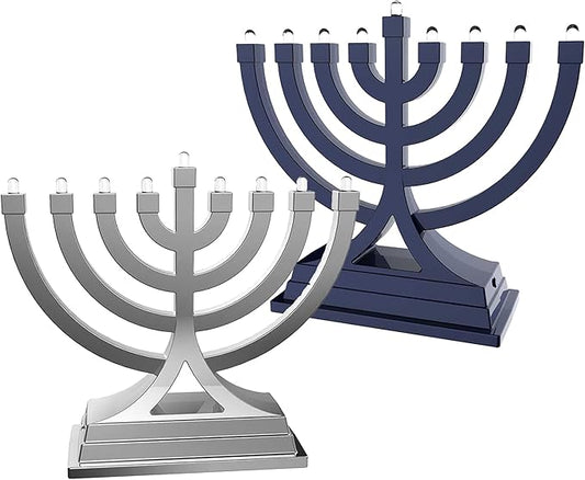 Zion Judaica Blue & Silver Set Mini Electric Menorahs LED Battery/USB Powered Minorah On-The-Go Multi Light Setting Hanukiah Hanukkah Battery Minorah Small Menorot for Home Office Chanukah Decorations