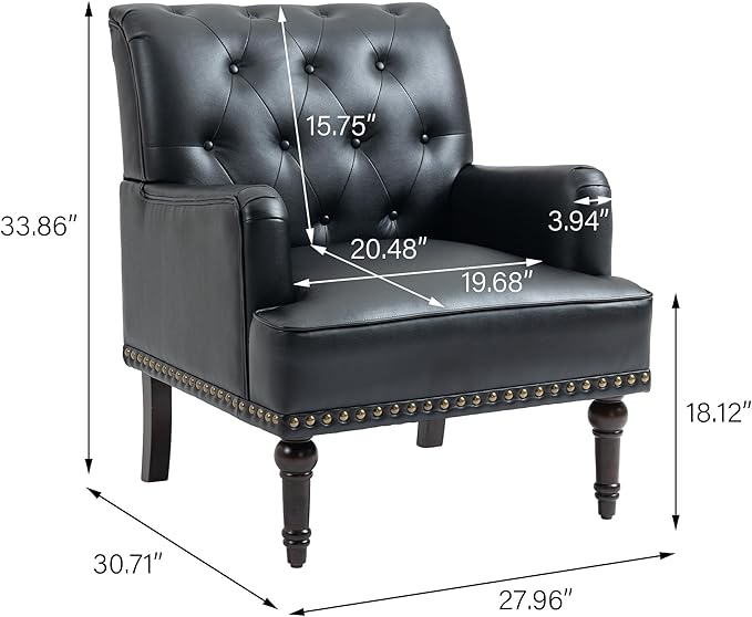 UIXE PU Leather Accent Chair, Modern Upholstered Armchair for Living Room, Comfy Arm Chair Single Sofa Reading Seat with Wooden Legs for Office Home Bedroom - Black