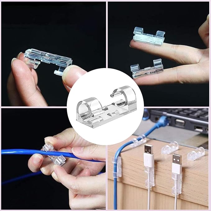 60 Piece Adhesive Cable Clip Set – Cable Organizer, Cable Holder for Desktop and Wall, Cable Stabilizer – Suitable for Home Office Cable Management, USB, Charging, Ethernet, Mouse (60)