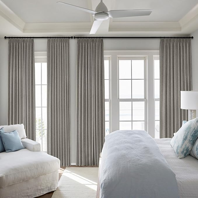 Macochico Linen Blackout Curtains 96 Inches Long Pinch Pleated Drapes with Hooks Thermal Blackout Curtains for Living Room Bedroom Nursery Kids Room with Tieback Smoke Grey 72" Wx96 L 1 Panel
