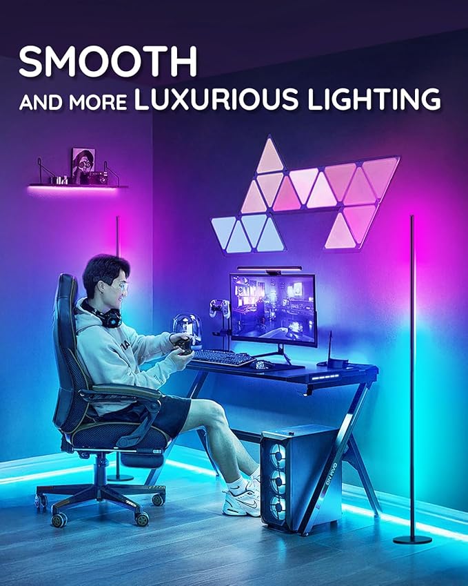 unionlux Corner Floor Lamp 2 Pack with APP/Remote, RGB Corner Light with IC Chasing Lights, Modern Floor Lamp for Gaming Living Room Bed Room