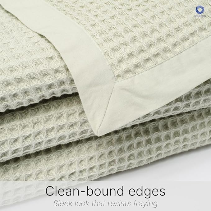 GOTS Certified Organic Cotton Waffle Weave Blanket, Twin Bed, 66"X90"Cozy Throw Blanket for Couch, Modern Home Decor, Throw Blankets, Comfy Waffle Blanket Soft Bed Blankets -Sea Foam