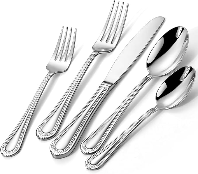 Lazycorner Silverware Set for 12, 60-Piece 18/10 Stainless Steel Flatware Set, Mirror Polished Modern Cutlery Set include Fork Knife Spoon Set(Dishwasher Safe)