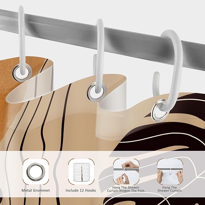 Glawry Boho Yellow Black Shower Curtain Mid Century Abstract Bohemian Tropical Palm Leaf Plant Botanical Bathroom Simple Minimalist 60Wx72L Inches Bath Accessories Art Home Decor Fabric 12 Pack Hook