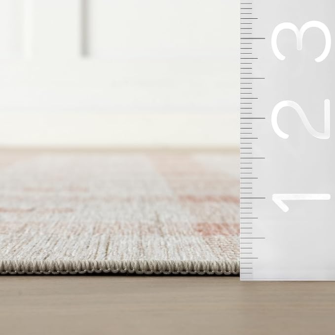 Dash & Albert Zale Peach Machine Washable Rug, Runner-2.5 X 8 Feet, Oranges/White Plaid Pattern