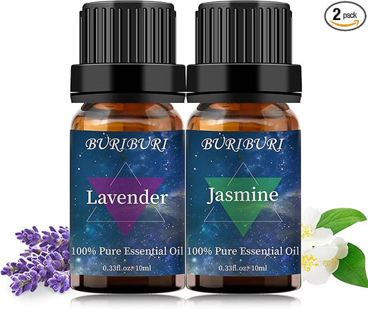 Lavender Oil and Jasmine Essential Oil, 100% Pure, Undiluted, Natural, Organic Aromatherapy Essential Oils Gift Set, 10MLx2